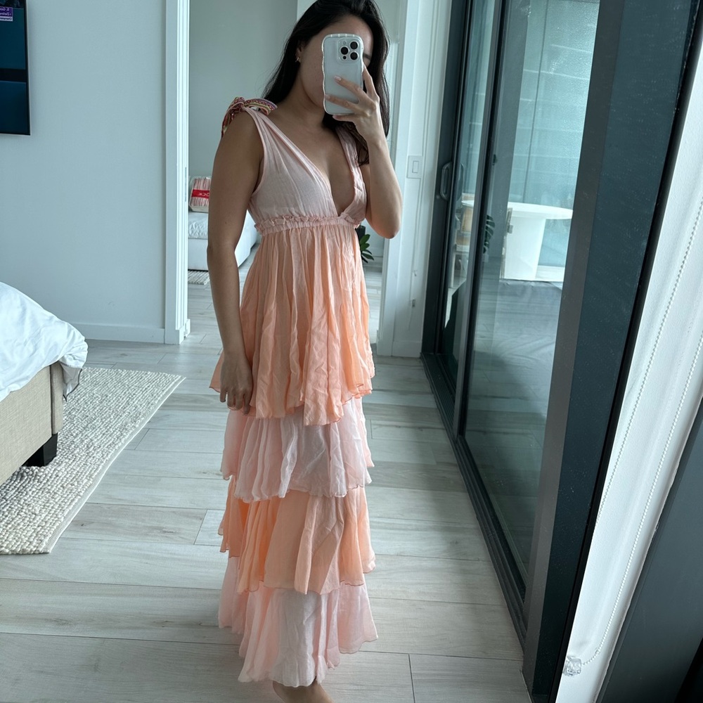 Pitusa Pink Tiered Maxi Dress in Petite